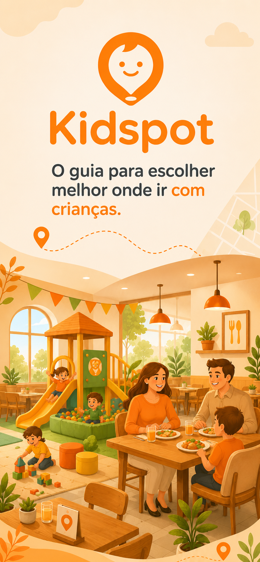App KidSpot mostrando a lista de locais kid-friendly